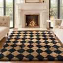 Ophanie Black & Beige Diamond Checkered Rugs for Living Room Bedroom, Rhombus Fluffy Soft Cute Fuzzy Area Rug, Plush Shaggy Bedside Floor 4x6 Furry Carpet for Kids Baby Teen Dorm Home Decor Aesthetic