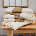 Macrame Table Runner, 87 x 14 Inches, Cotton Crochet Design with Tassels, Beige and White, Bohemian Farmhouse Style