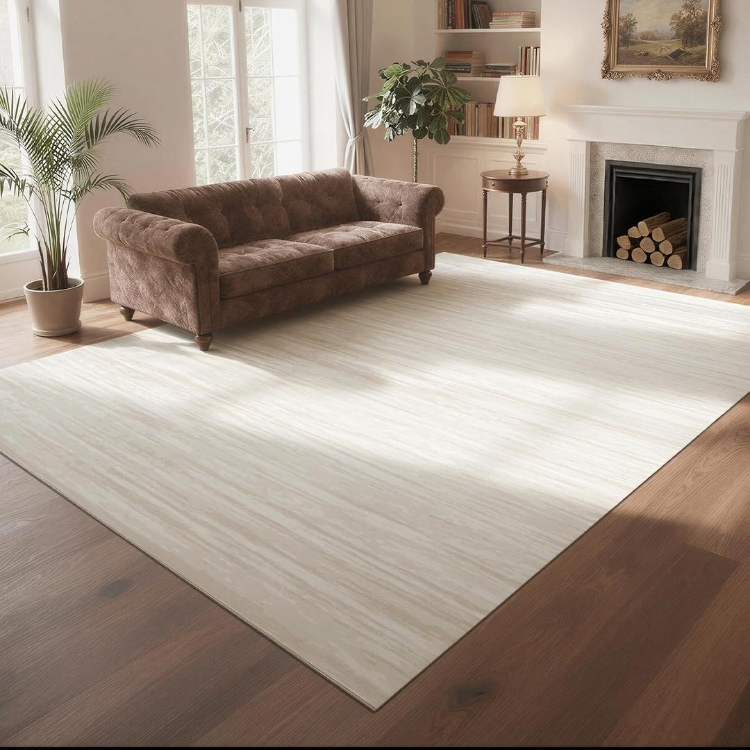 8x10 Washable Area Rugs for Living Room,Bedroom,Dining Room- Light Brown | Ultra Soft Low Pile Faux Wool,Non-Slip & Non-Shedding,Fade Resistant,Large Neutral Boho Modern Abstract Carpet for Nursery