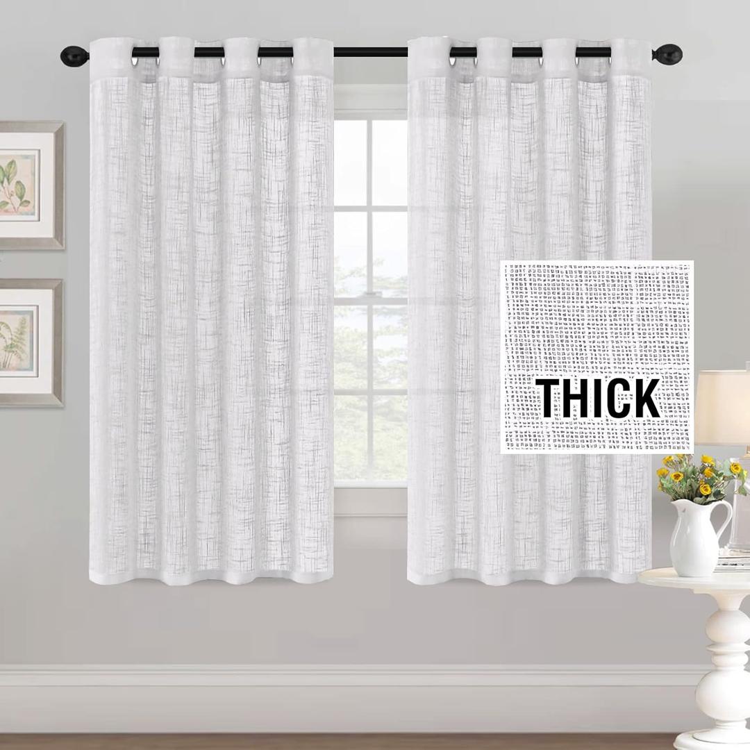 H.VERSAILTEX Linen Blended Curtains - Natural Linen Textured, Light Filtering Nickel Grommet Curtains for Living Room & Bedroom, 2 Panel Sets, Privacy Added, 52inx63in, White