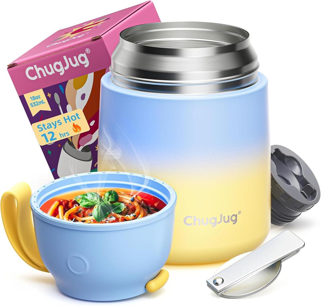 Thermo for Hot Food for Adults Kids | Wide Mouth, 18 oz Insulated Food Jar with Spoon, Leakproof Soup Thermo for School Office Travel, Thermal Steel Lunch Container Easy to Carry (Light Blue) (18 Fluid Ounces)