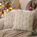 DFXSZ Christmas Tree Pillow Covers 16x16 inch Set of 2 Christmas Decoration Beige Soft Plush Faux Fur Jacquard Throw Pillows for Bedroom Sofa Holiday Festivals Winter Home Decor PTK006C16