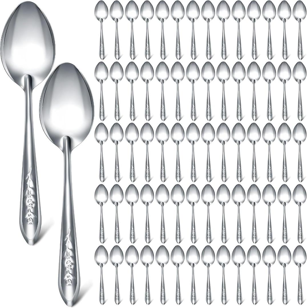 Nuogo 200 Pieces Dinner Spoons Set 6.69 Inches Silverware Spoons Bulk Stainless Steel Food Grade Tablespoons for Home Restaurant Kitchen Dishwasher Safe (C)