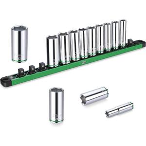 SK 3/8" Drive Socket Set, Deep Metric Sockets, 13-Piece 10-22mm, SuperKrome Finish, Premium CR-V Construction, with Aluminum Socket Organizer