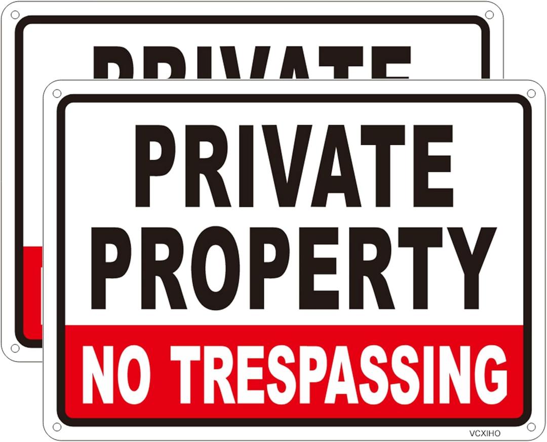Large (2 Pack) Private Property No Trespassing Sign-14"x10".04" Metal Heavy Duty Reflective Aluminum-UV Ink Printing-Durable-Weatherproof-Easy to Mount (red-01)