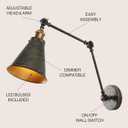 JONATHAN Y 7" Rustic Dark Gray/Brass Gold Classic Industrial Metal Adjustable Arm LED Wall Sconce for Bedside Reading, Farmhouse Swing Arm Wall Lamp with Metal Shade, Hardwired (JYL7462D)