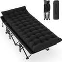 Slendor Camping Cot, Folding Camping Cots for Adults, Portable Sleeping Cot with Carry Bag, 1200D Double Layer Oxford, Camp Cot Bed for Guest Travel, Hiking, Support 500lbs, Black