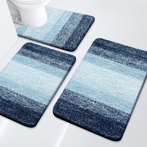 Arotive Bathroom Rugs Set 3 Piece, Extra Soft and Absorbent Bath Rugs, Machine Wash Dry Bath Mats for Bathroom, Toilet, Tub and Shower, 24x16, 30x20 and U-Shaped 24x20, Dark Blue
