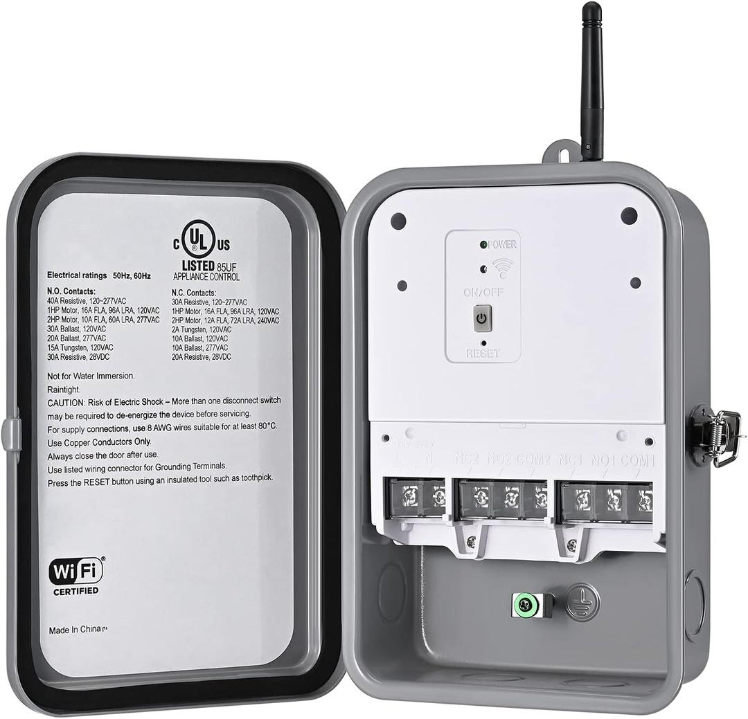 DEWENWILS Pool Pump Timer, Outdoor Wi-Fi Box, Heavy Duty 40A 120-277 VAC 2HP Wireless Controller Timer, Water Heater, Compatible with Smart Phone, Alexa, Google Assistant, UL Listed