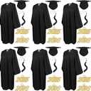 6Pcs Graduation Cap and Gown with Matching Tassels 2026 2025 Year Charm for High School University (Black, M)