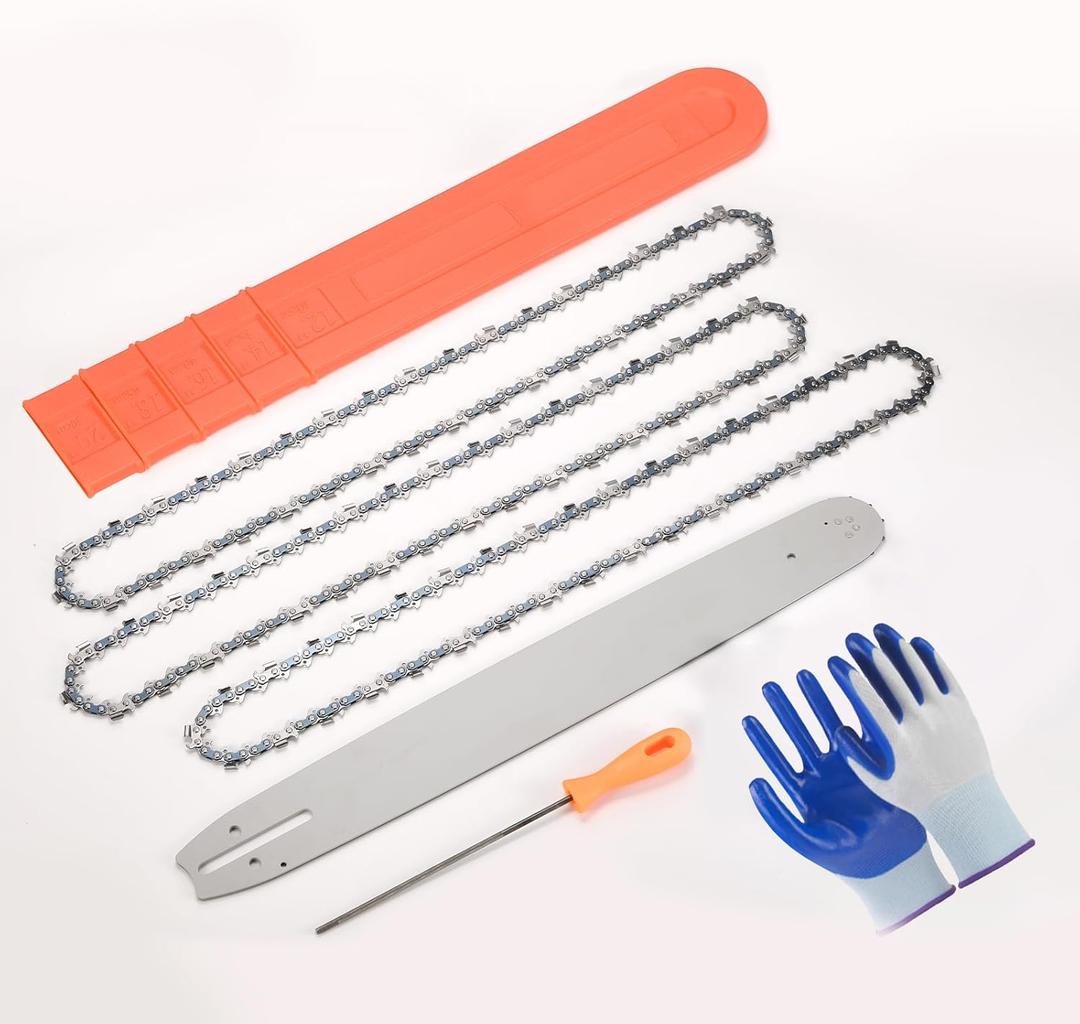 20 Inch Chainsaw Bar and Chain Combo for Husqvarna, Replacement for Saw Chains, 3/8" Pitch, 050" Gauge, 72 Drive Links Fits Husqvarna 455, 460 Rancher 570, Poulan PP5020AV(3Chains+1Bar+1Glove+1File)