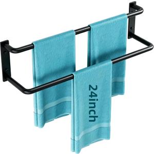 24 Inch Double Towel Bar, Towel Rack for Bathroom Wall Mounted, Stainless Steel Towel Holder, Double Towel Rod Towel Rail Hanger for Wall, Modern Home Decor Hand Towel Holder, Matte Black