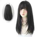 Long Black Straight Hair Wig with Bangs Synthetic High Density Long Hair Wig for Women (Black)