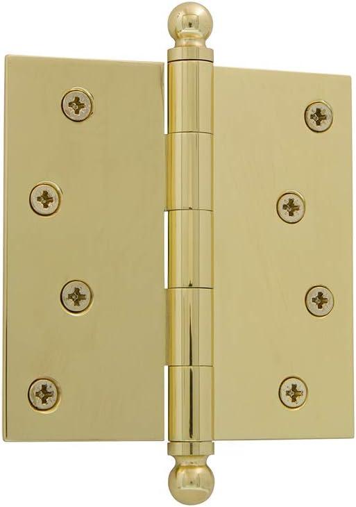 Nostalgic Warehouse Ball-Tip Residential Door Hinge with Square Corners (4 Inch, Polished Brass)