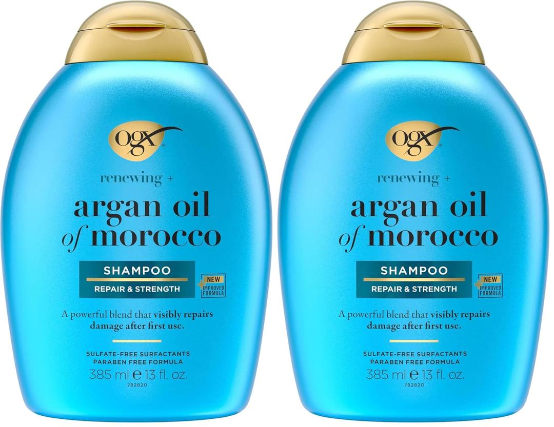 OGX Renewing +Cold-Pressed Argan Oil of Morocco Hydrating Hair Shampoo, Help Moisturize, Soften & Strengthen Hair, Paraben-Free with Sulfate-Free Surfactants, 13 fl oz (Pack of 2)