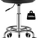 Adjustable Rolling Stool with Wheels Heavy Duty 500lb Round Rolling Stool with Footrest, Patent Leather Drafting Stool Chair with Wheels Work Spa Salon Seat, Black, 22.44 in x 22.44 in x 10.23 in