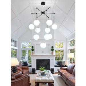 Globe Chandelier 10-Light Globe Glass Chandeliers for Dining Room Mid-Century Pendant Light Fixture for Living Room Kitchen Island Bedroom Entryway