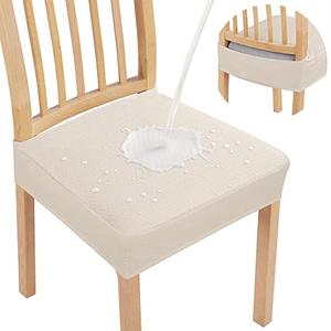 Smiry Waterproof Seat Covers for Dining Room Chairs Set of 3, Stretch Jacquard Removable Washable Chair Seat Slipcovers Protector, No Rear Covers, Beige Smiry Waterproof Seat Covers for Dining Room Chairs Set of 3, Stretch Jacquard Removable Washable Chair Seat Slipcovers Protector, No Rear Covers, Beige