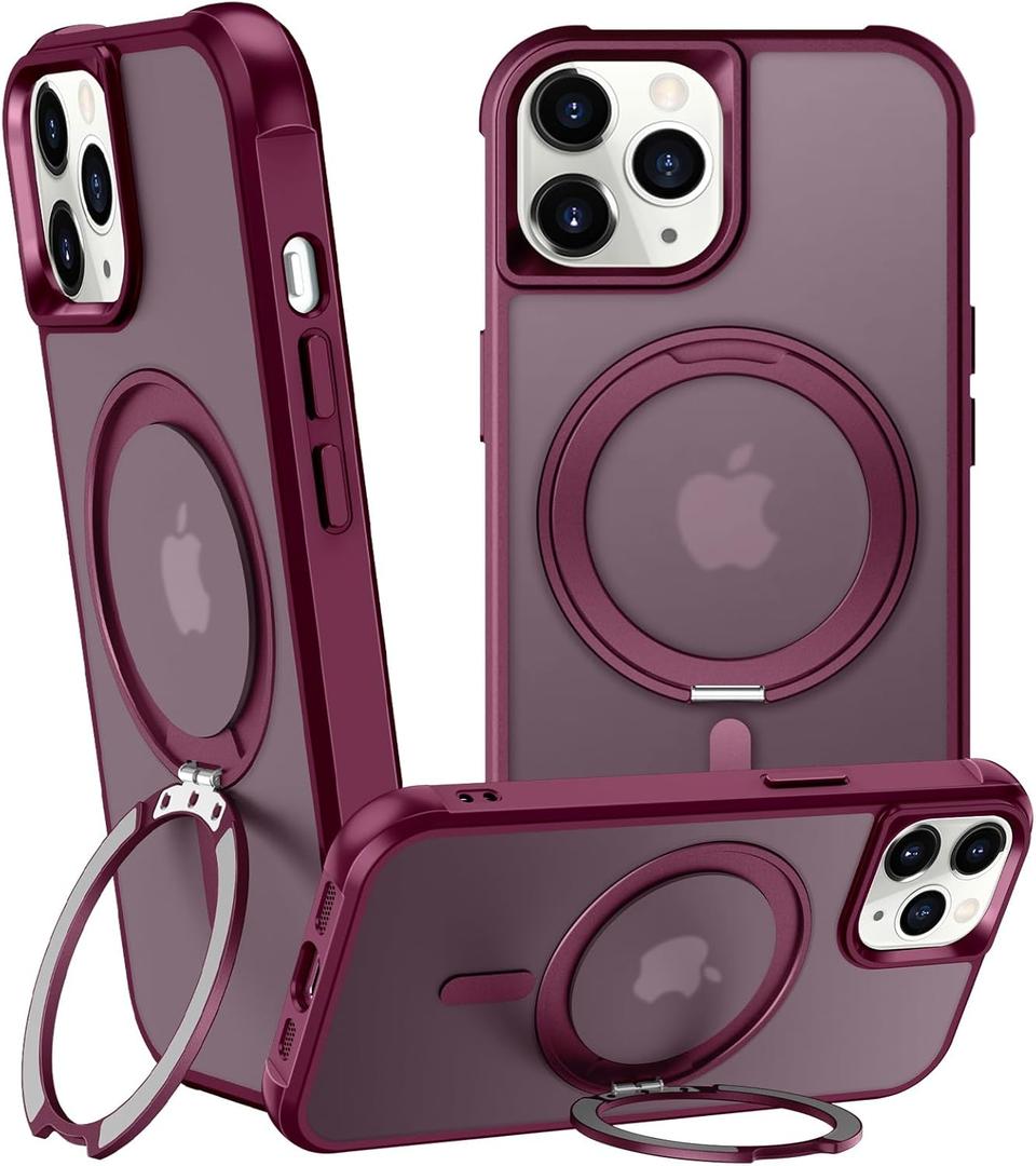 360 Magnetic Swivel Ring for iPhone 12 pro case, Built-in Metal Stand and Ring Holder, Magsafe Compatible, Military Grade Protection, Shock and Vibration Resistant - Wine Red (WineRed)
