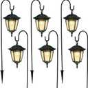 Dynaming 6 Pack Solar Hanging Lights Outdoor, Solar Powered Garden Decorative Lanterns with 6 x 38 Inch Shepherd Hooks, Waterproof Landscape Lighting for Lawn Patio Yard Pathway Driveway, Warm White