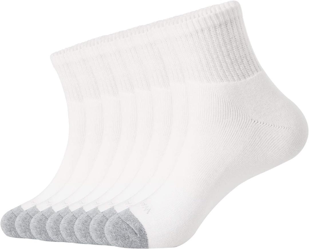 WANDER Men's Athletic Ankle Socks 8 Pairs Thick Cushion Running Socks for Men&Women Cotton Socks  (8 Pair A-white, Shoe Size: 6-9)