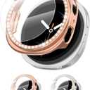 [2+2Pack Bling Diamond Case for Samsung Galaxy Watch 8 Screen Protector 40mm Women, Glitter Rhinestone Protective Hard PC Bumper Covers for Galaxy Watch 8 Case 40mm Cover Accessories (09-Rose Gold/Starlight)
