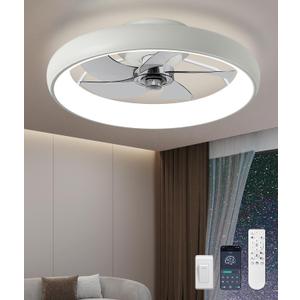 Ultra Low Profile Ceiling Fans with Lights and Remote Ultra Quiet 25 dB, 21" Modern Flush Mount Ceiling Fan LED Ceiling Fan Fandelier Ceiling Milky White
