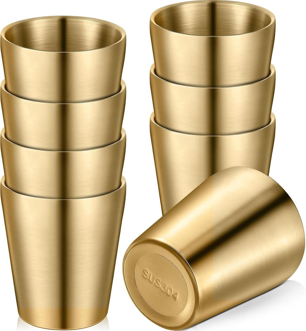 Mimorou 8 Pack Stainless Steel Insulated Cup 10 oz Metal Tumbler Double Wall Vacuum Water Glasses Camping Reusable Mugs BBQ Home Office Party Coffee(Gold)