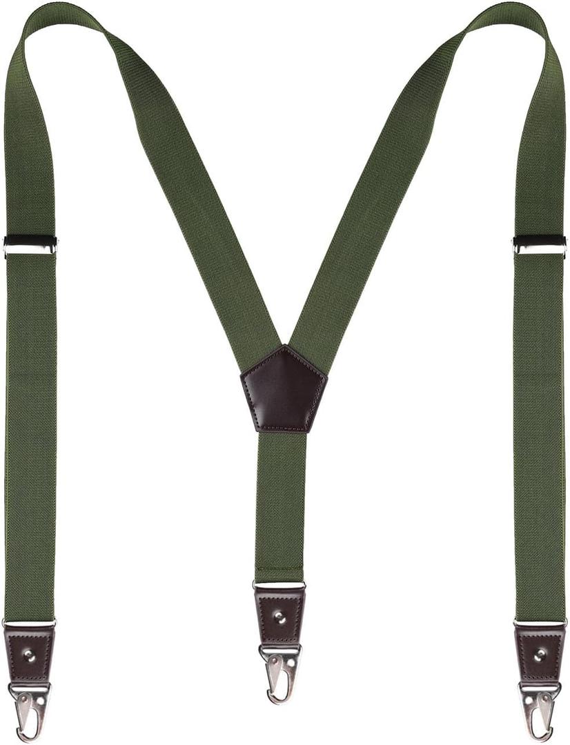 Suspenders for Men with Snap Hooks Heavy Duty Adjustable 1.4 inches Wide (Army Green)