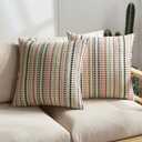 Boho Throw Pillow Covers 18x18 Inch Set of 2 Striped Chenille Farmhouse Decorative Cushion Covers for Sofa Couch Bed Living Room Farmhouse Decor (Colorful, 18" x 18" (Pack of 2))