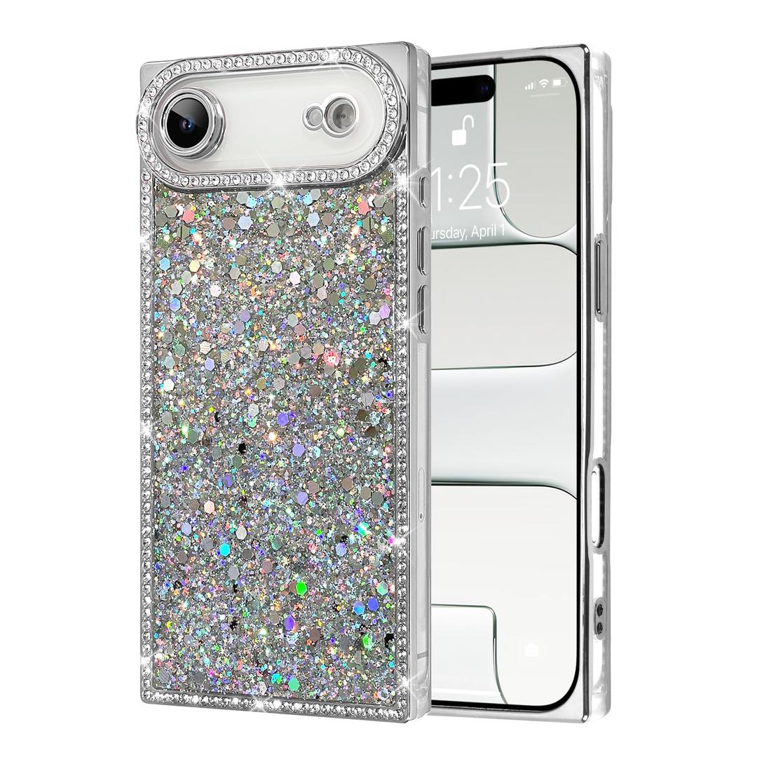 PERRKLD Luxury Glitter for iPhone Air Rectangle Bling Case, Silver