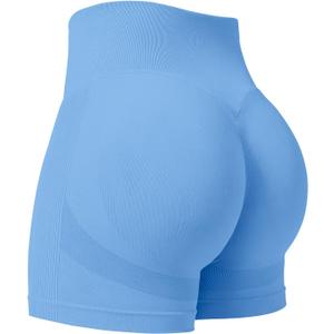 YEOREO Professional Women Workout Shorts 3.6" Scrunch Shorts Seamless High Waisted Contour Gym Yoga Biker Shorts (Medium, Light Blue)