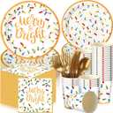 Nitial 240 Pcs Christmas Paper Plates and Napkins Serve 30 Guests Christmas Party Supplies Disposable Xmas Tableware Set Plates Napkins Cups with Knife Fork Spoon(White,Christmas Lights Style)