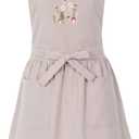 Embroidery Pinafore Apron Dress for Women with Pockets Floral Bee Chef Cotton Apron for Kitchen Cooking Gardening (Beige)
