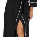 PrinStory Womens Robe Long Knit Bathrobe Lightweight Soft Robes Ladies Bath Robe (Black, XXL)