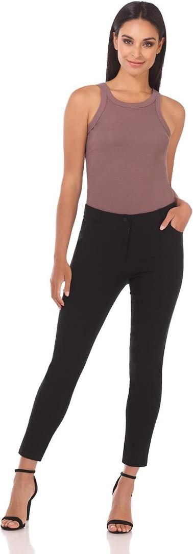 Rekucci Women's Comfort 5 Pocket Skinny Pant with Stretch Waistband (Black)