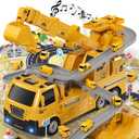 Lucky Doug Crane Excavator Toys with Cars Race Track Play Set for Boys Age 3-5, Kids Excavator Crane Truck Toy with Light & Sounds, Construction Vehicle Toys Birthday Gifts for 3 4 5 6 Years Old Boys