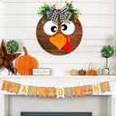 Thanksgiving/Winter Hanging Door Sign, Turkey/Snowman Reversible Door Wreath Hanging Decorations for Front Door Farmhouse Thanksgiving/Winter/Christmas Decorations Indoor Outdoor