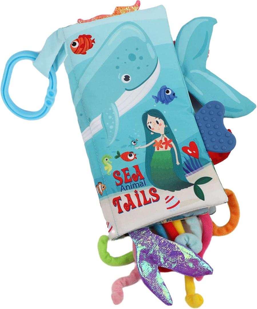 bebe mondo Fish Crinkle Baby Books 0-6 Months, Newborn Infant Tummy Time Toy High Contrast Sensory Baby Toys 6 to 12 Months Touch Feel Books, Shower for Boy Girl 1 Year Old, Shark