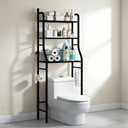 3-Tier Over the Toilet Storage Shelf with Adjustable Foot Pads, Anti-Tilt Metal Bathroom Organizer with Paper Holder & 4 Hooks, No Drill Space Saving Toilet Rack, Black