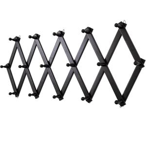 Accordion Wall Hanger with 16 Hooks, Wooden Wall Expandable Coat Rack for Coat, Hats, Baseball Caps, Coffee Mug, Jewelry(Black) (16 Hooks, Black)