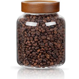 1PC Glass Storage Jars with Airtight Lids, 45 fl oz (1400ml) coffee container with Wooden Lid, Glass Pantry Canister for Beans, Rice, Sugar and etc