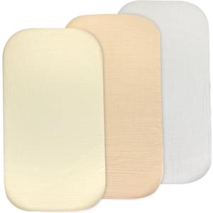 3 Pack Organic Muslin Bedside Bassinet Sheets Compatible with Mika Micky, Baby Delight, Dream On Me, AMKE and Other Bassinet Pads Size Between 17-21 in Width, 29-33 in Length, and 1.5-4 in Thick (Grey-solid)