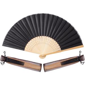 Sepwedd 50pcs Black Imitated Silk Fabric Bamboo Folded Hand Fan Bridal Dancing Props Church Wedding Party Favors with Organza Bags