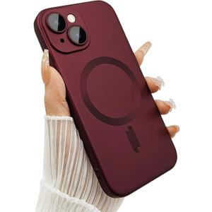 Magnetic Case for iPhone 14 Phone Case for Women/Men, Shockproof Matte Luxury Metallic Luster Design with Full Camera Lens Protector, Compatible with Magsafe Case for iPhone 14 6.1"-Wine Red