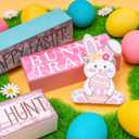 Easter Tiered Tray Table Decorations, Wooden Bunny Block Signs with 4 Piece Set, Gifts Cute Bunny Centerpiece for Farmhouse Holy Week Party Home Kitchen Office