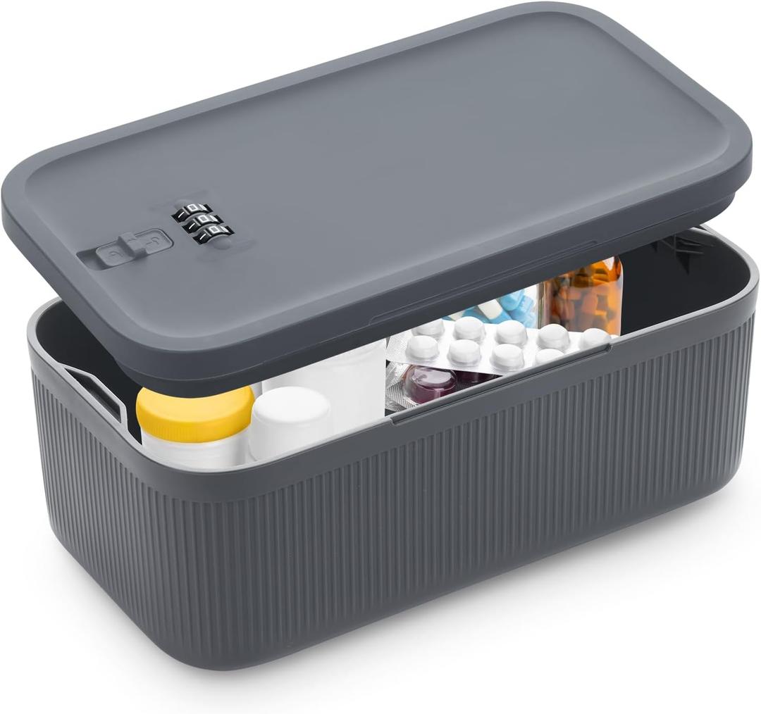 Lockable Storage Box, Small Lock Box with Combination Code for Phone/Medicine Safe/Food Home/Refrigerator/Office/Personal Items/Travel/Gift,9.25 x 5.04 x 3.62 (Gray)