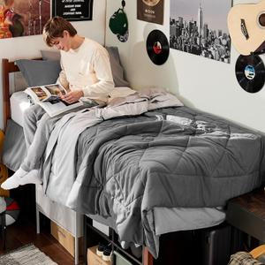 Bedsure Twin XL Comforter Set - 5 Pieces Reversible Grey Bedding, Twin XL Size Bed Set for All Seasons, Bed in a Bag with Down Alternative Comforter, Sheets, Pillowcase & Sham (01 - Grey)