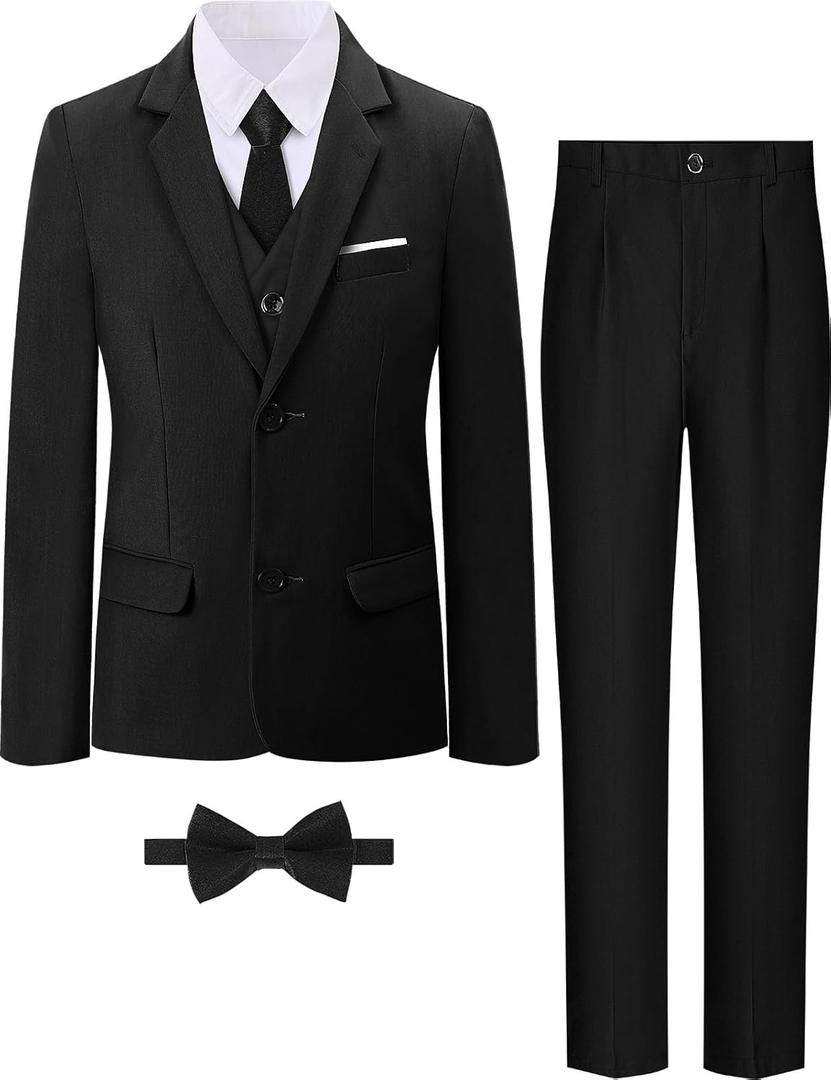 A&J DESIGN Boys Formal Slim Fit Suit Kid Tuxedo Dress Outfit, Jacket & Pants & Vest & Dress Shirt & Zipper Tie & Bowtie (14)
