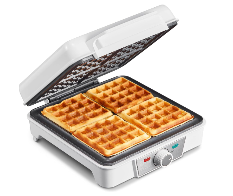 Belgian Waffle Maker 4 Slices, 1200W Waffle Iron, Anti-Overflow Waffle Iron with Browning Knob, Nonstick Plates, Indicator Lights, Silver/Black (White)